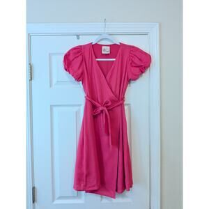 Love Daisy Pink Wrap Dress Puff Sleeve Linen Blend Mini Dress Barbiecore Summer